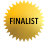 A gold medal with the word FINALIST in the center