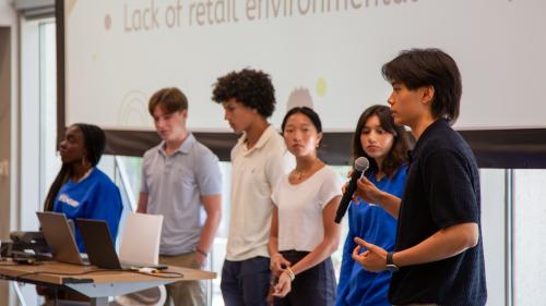 Project Edge students pitch their startup idea during orientation